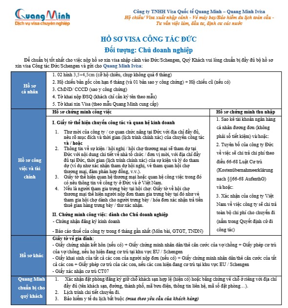 hướng dẫn hồ sơ xin visa công tác đức - quang minh visa